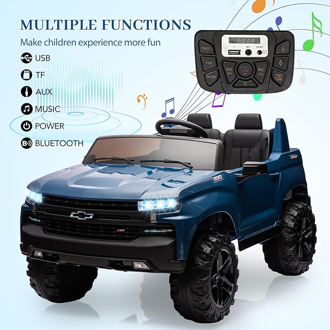 GarveeLife 24V 2-Seater Truck Licensed Chevrolet Silverado Ride On Car Kids Toy, Electric Vehicle Car for Toddlers with Parent Remote Control, Blue