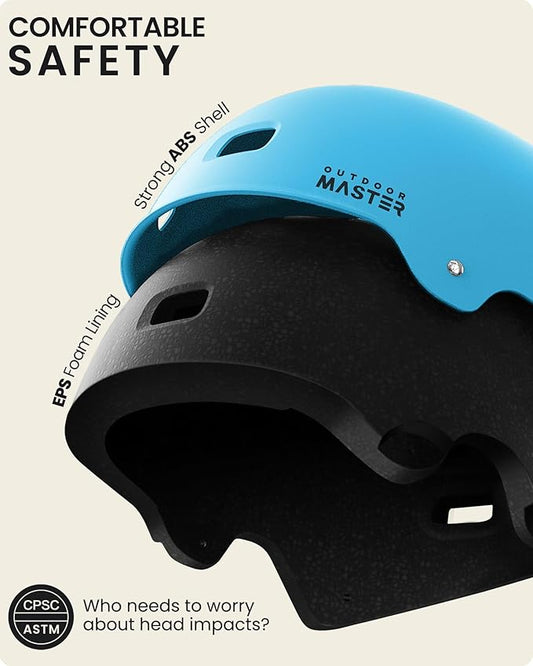 OutdoorMaster Skateboard Cycling Helmet - Two Removable Liners Ventilation Multi-Sport Scooter Roller Skate Inline Skating Rollerblading for Kids, Youth & Adults