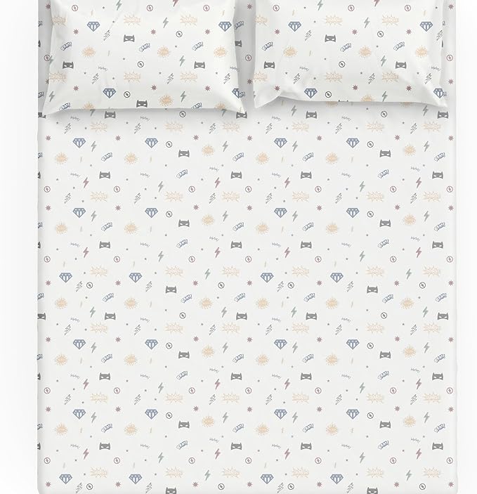 MakeMake Organics Organic Full Fitted Sheet Set GOTS Certified Organic Cotton Fitted Sheet with 2 Pillowcase Ultra Soft Non Toxic Breathable Hypoallergenic Colorful Superheros(Full, Mighty Heros)