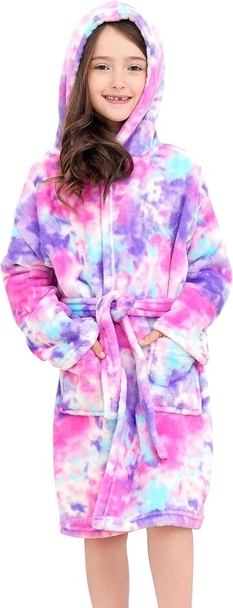 Doctor Unicorn Soft Hooded Rainbow Bathrobe Sleepwear for Girls