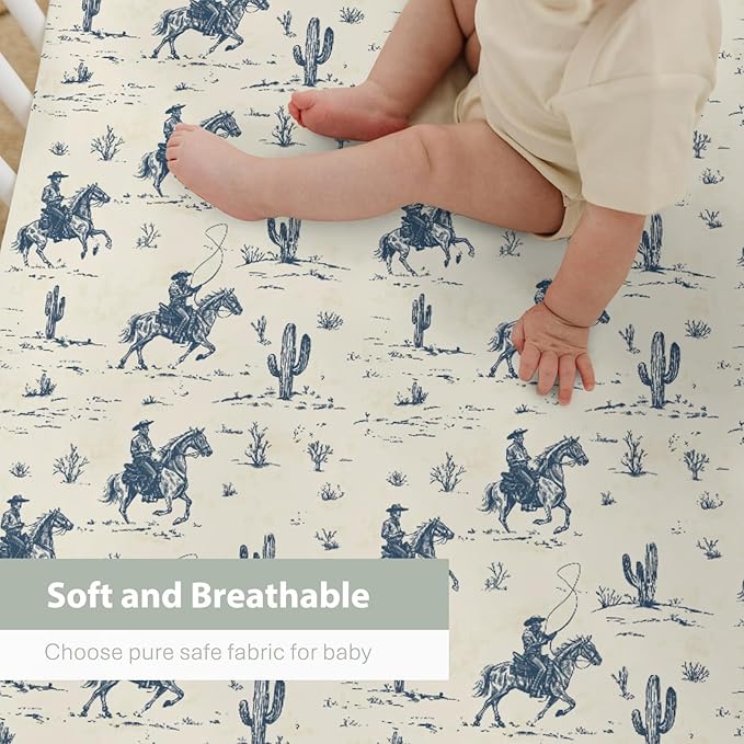 Vintage Western Cowboy Love Baby Crib Sheets for Boy Girl 28"x52" Retro Cowboy Horse Cactus Soft Stretchy Fitted Crib Mattress Cover Wild West Baby Sheet for Standard Crib and Toddler Mattress
