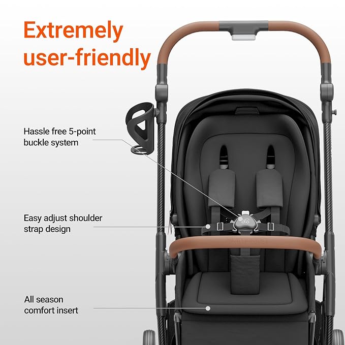 MAMAZING Air Lux Baby Stroller, Strength Carbon Fiber Frame & Only 15.8lbs, Infant Stroller with Bassinet & Cup Holder, One-Hand Compact Folding & Reversible Seat, Soft Insert & Car Seat Adapter