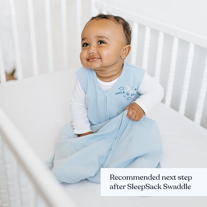 HALO SleepSack, 100% Cotton Wearable Blanket, Swaddle Transition Sleeping Bag, TOG 0.5, Baby Blue, Medium, 6-12 Months