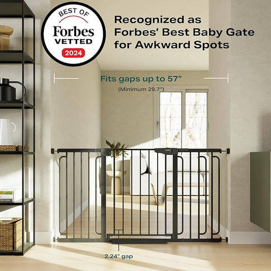 Cumbor 29.7-57" Extra Wide Baby Gate for Stairs, Mom's Choice Awards Winner-Dog Gate for Doorways, Pressure Mounted Walk Through Safety Child Gate for Kids Toddler, Tall Pet Puppy Fence Gate, Black