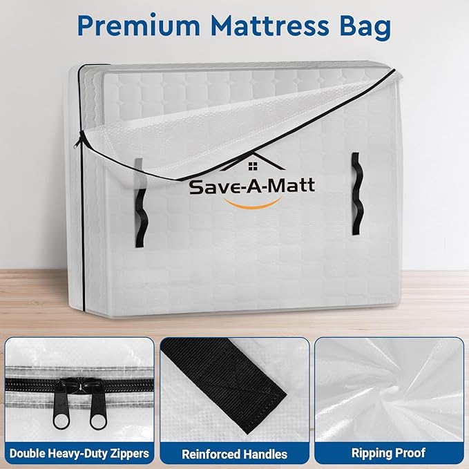Mattress Bags for Moving -Extra Thick Queen Mattress Storage Bag, 8 Strong Handles & Reinforced Stitching, Waterproof Reusable Clear Mattress Cover Protector (82’’x63’’x15’’ Queen Size)
