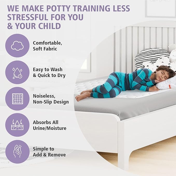 Lynmark® 2X Toddler Potty Training Bed Pads - Soft Waterproof Bedwetting Pee Protector Mat for Kids - Multi-Layer Non-Slip Washable Incontinence Mattress Sheet Absorbs Up to 2000ml - 33" x 27", White