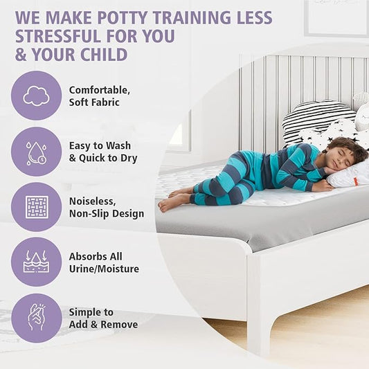 Lynmark® 2X Toddler Potty Training Bed Pads - Soft Waterproof Bedwetting Pee Protector Mat for Kids - Multi-Layer Non-Slip Washable Incontinence Mattress Sheet Absorbs Up to 2000ml - 33" x 27", White