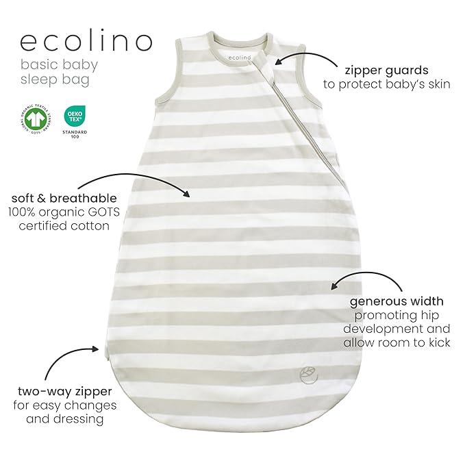 Ecolino Organic Cotton Baby Sleep Sack - 2-Way Zipper Baby Wearable Blanket - Newborn Sleeping Bag Sack - 0-6 Months - Goose