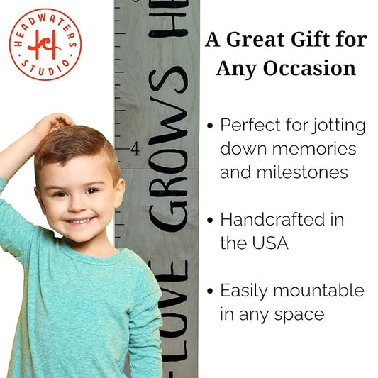 Headwaters Studio Wooden Growth Chart – Kids Height Chart, Wall Measurement for Kids, Height Chart for Wall, Growth Ruler for Children – Tribal Gray (63"x6.7")