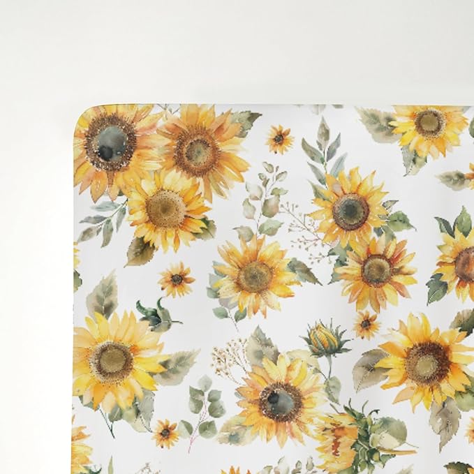 Yellow Sunflower Floral Baby Crib Sheets for Boy Girl 52"x28" Boho Sunflowers Leaves Soft Snug Fitted Crib Mattress Cover Summer Spring Garden Baby Sheet for Standard Crib and Toddler Bed Mattresses