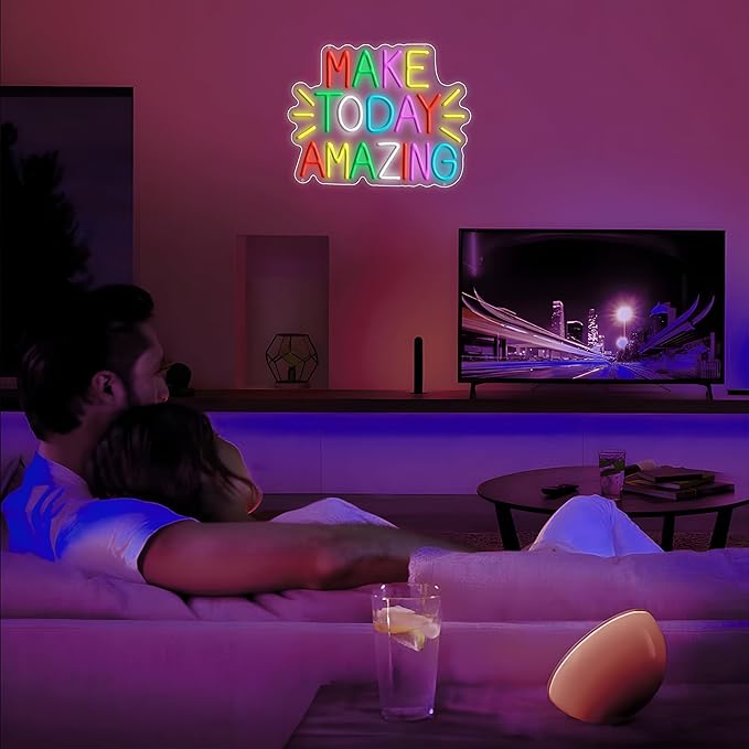 Enuoli Make Today Amazing Neon Sign Wall Decor Letter LED Neon Lights Light Up Signs For Kids Room Dimmable Positive Affirmation LED Neon Light Sign Home Business Wall Art Decor