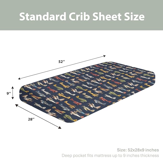 Vintage Planes Airplanes Helicopters Baby Crib Sheets Boy Girl 28"x52" Navy Plane Models Aircraft Soft Stretchy Fitted Crib Mattress Cover Baby Sheet for Standard Crib & Toddler Mattress Pad