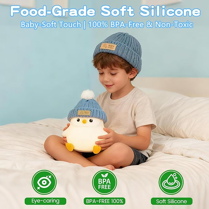 Penguin Lamp with Knit Hat,Cute Penguin Night Light,Safe Soft Silicone,Dimmable Nursery Nightlight, Squishy Animal Lamp,Room Decor,White Elephant Gifts for Kids /Boys Girls Baby,Valentine's Day Gift