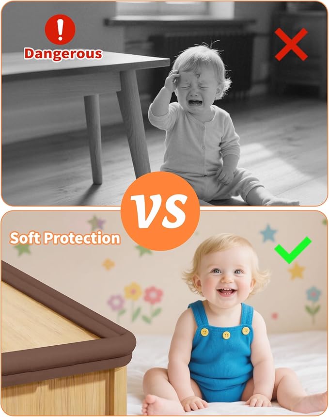 Edge Corner Protector Baby Proofing, 6.56FT 0.6'' Thicken L-Shape Furniture Fireplace Safety Bumper Guard with 6 Corners, Pre-Taped, Soft NBR Rubber Foam, Table Edge Protector for Baby (Coffee)