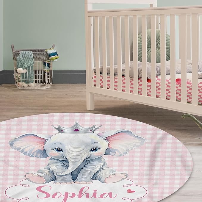Personalized Baby Crib Bedding Set: 4 Piece Custom Pink Checkered Elephant Crib Bed Set with Name, Nursery Bedding Set for Baby Girls, Newborn Boys Crib Sets, Crib Bedding Custom Gift, Crib Sheet