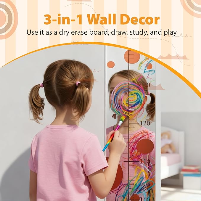 EVTHSU Height Chart for Kids, Giraffe Growth Chart for Wall, Puzzle Height Measurement Board for Boys, Girls, Toddler, Acrylic Mirror High Measuring Ruler Room Wall Decor - Silver