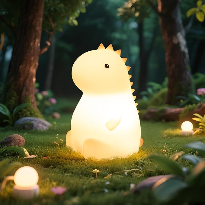 loatme Night Light for Kids, Rechargeable Dimmable Silicone LED Nightlight with 7 Colors, Baby Nursery Night Lamp, Touch Squishy Lamp, Cute Gifts for Girls, Boys, Toddler Room Decor, Dinosaur
