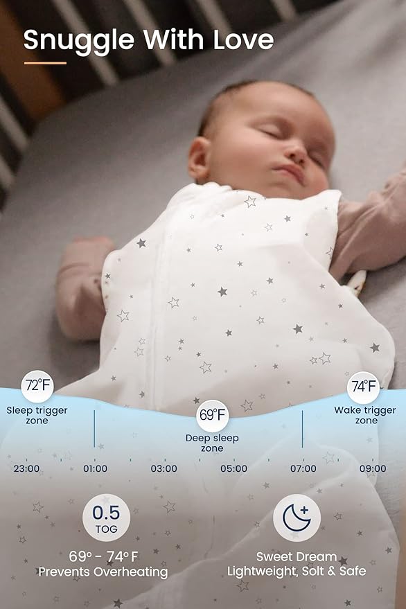 TotAha Light Sleep Sack, Stretchy, Soft, Cozy Wearable Blanket Sleep Bag with 2-Way Safe Zippers for 0-6-12-24 Months 0.5 TOG
