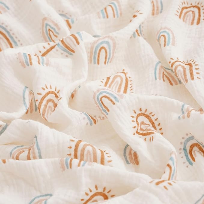 Muslin Crib Sheets–100% Organic Cotton Baby Sheets for Boys & Girls,2 Pack Muslin Mini Crib Sheets for Toddler Mattress,Breathable Crib Mattress Sheets 28''x52''(Rainbow)