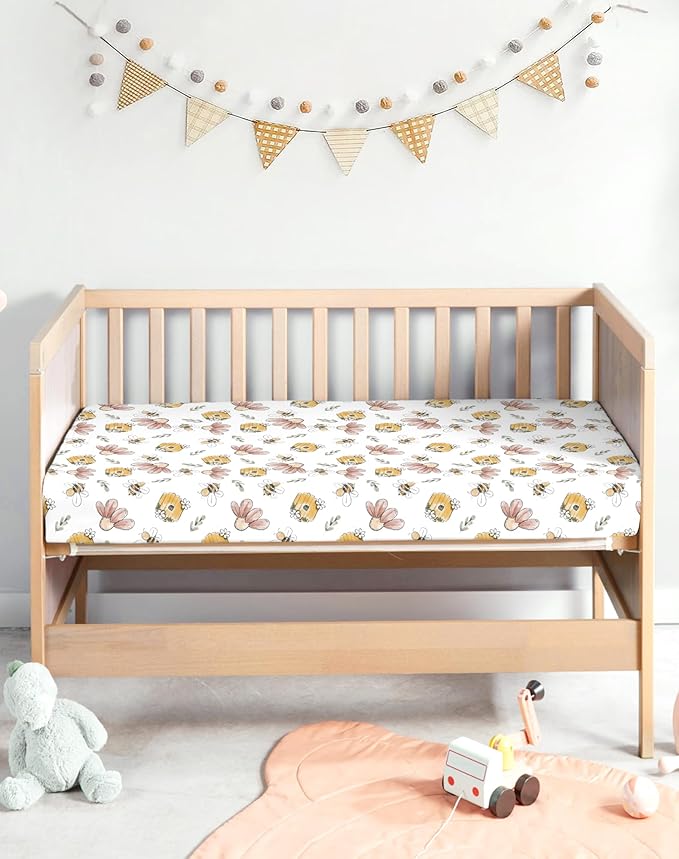 Pack and Play Sheets 2 Pack, Fitted Jersey Knit Mini Crib Sheets for Baby Boys and Girls, Compatible with Graco Pack N Play and Mini Crib Mattress (Bunny Garden, Pack N Play/Mini Crib Sheets)