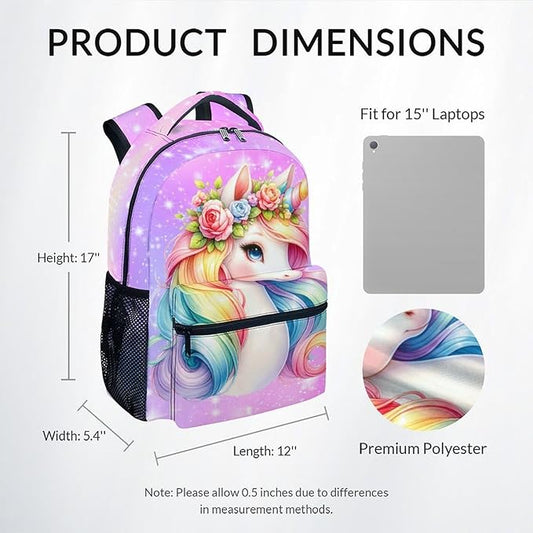 Bookbag for Girls - Unicorn Backpacks for Kids - Toddler Bookbag Gifts for Daughter - School Bag for Kindergarten/Preschool/Elementary(17 Inch)