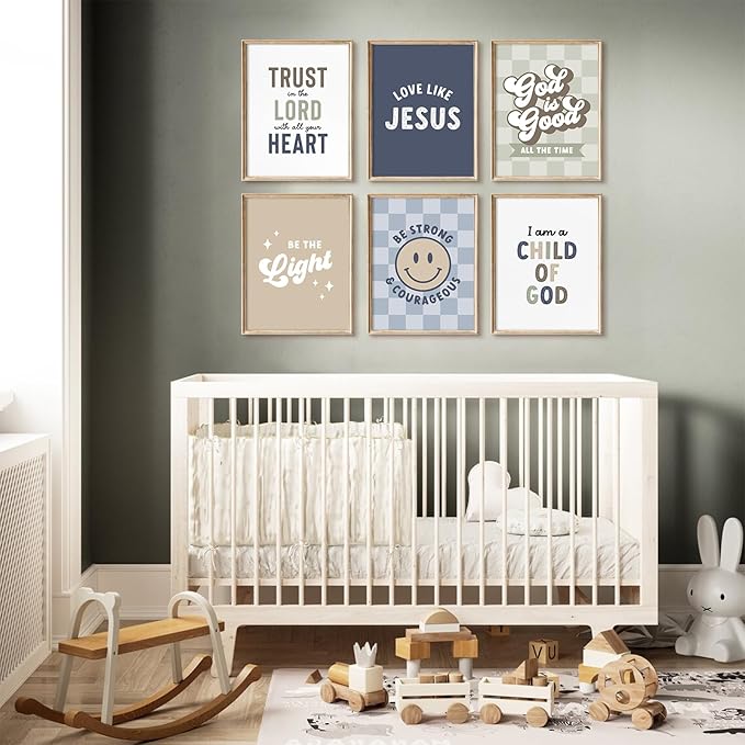 Bible Verses Wall Art Decor Christian Boy Nursery Canvas Wall Decor Boy Kids Room Posters Scriptures Religious Prints Modern Children Christian Pictures Artwork for Bedroom 8x10x6 Inch Unframed