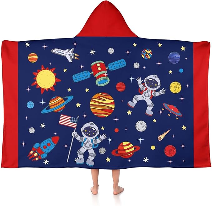Thickened Hooded Towels for Kids Suitable Girls Boys Kids Bath Towels, 35"x60" Super Absorbent,Space Universe Cute Cartoon Toddler Towels Multi-Purpose for Beach, Pool and Bathroom