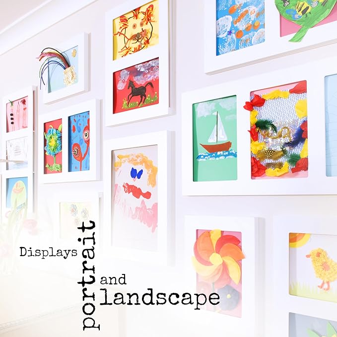 Articulate Gallery Quadruple Children's Artwork Frame, Fits Four 9 x 12’’ artwork, an award-winning slot sided picture frame for the instant display of 2D and 3D children’s artwork