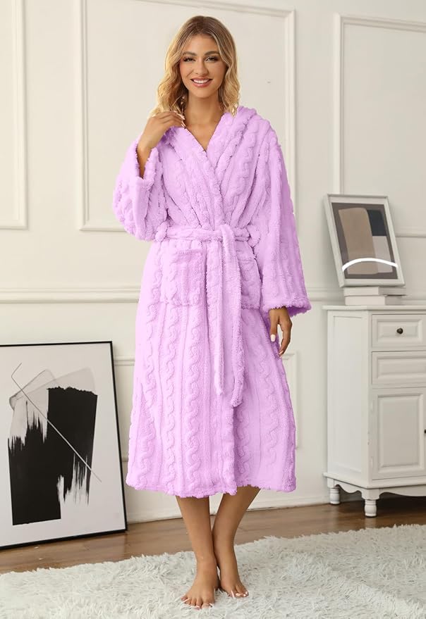 Umeyda Girls & Womens Twist Fleece Robes, Hooded Soft Warm Bath Robe for Kids Womens Fuzzy Bathrobe for Gifts