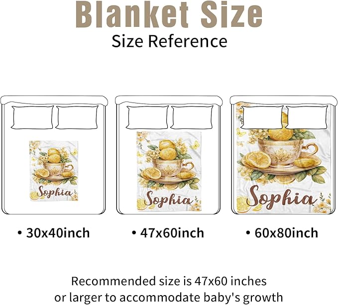 Personalized Baby Crib Bedding Set, Custom Name Lemon Tea Design Baby Bedding 2-Pcs Set-Soft Double Layer Dotted Blanket and Fitted Sheet, Nursery Bedding for Newborn Boys Girls, Perfect Shower Gift