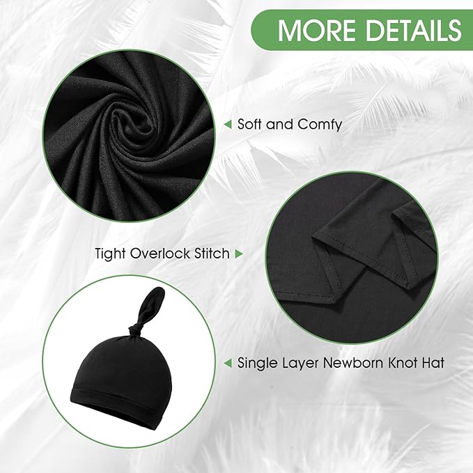 iEvolve Cotton Knitted Baby Swaddle Blanket with Hat Headband Set Newborn Swaddle Wrap Receiving Blankets for Baby Girl Boy 45" x 45"(Black)