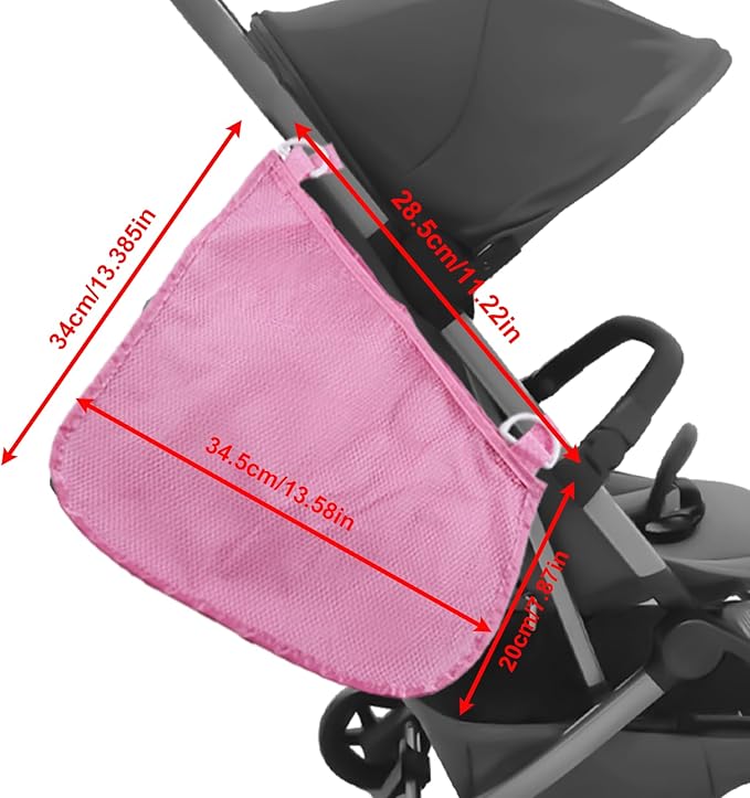 Anglepingping 2 Pack Universal Side Sling Stroller Cargo Net, Non-Slip and Adjustable Straps Storage Mesh Bag,Portable Mesh Storage Organizer (Pink)