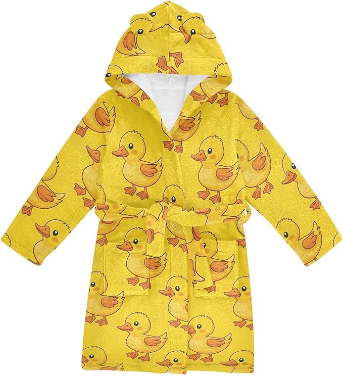 Toddler Baby Hooded Bathrobe for Boys Girls Soft Plush Bath Towel Robe with 2 Pockets for 2-12 Years