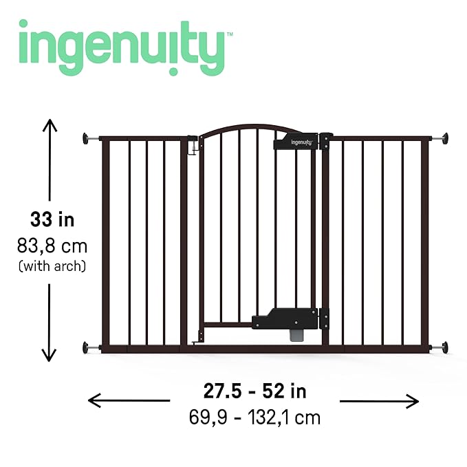 Ingenuity Easy Open Baby Gate & Dog Gate, Hands-Free Open Patent-Pending Foot Pedal, 27.5"-52" Wide, 28" Tall, Hardware or Pressure Mounted, Install in Doorway, Bottom of Stairs, or Wall - Espresso