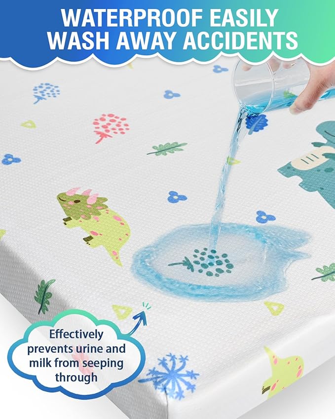 38"x24" Mini Crib Mattress with Washable Breathable Soft Waterproof Animal Cover - Portable Infant Mattress with High Density Support Foam