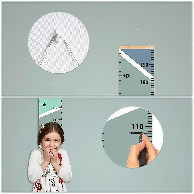 Nustila Color Block Growth Chart for Kids Baby Height Chart Ruler Removable Canvas Wooden Frame Hanging Wall Rulers Measurement Charts for Toddler Room Nursery Decor - 79"X7.9" with Black Wood