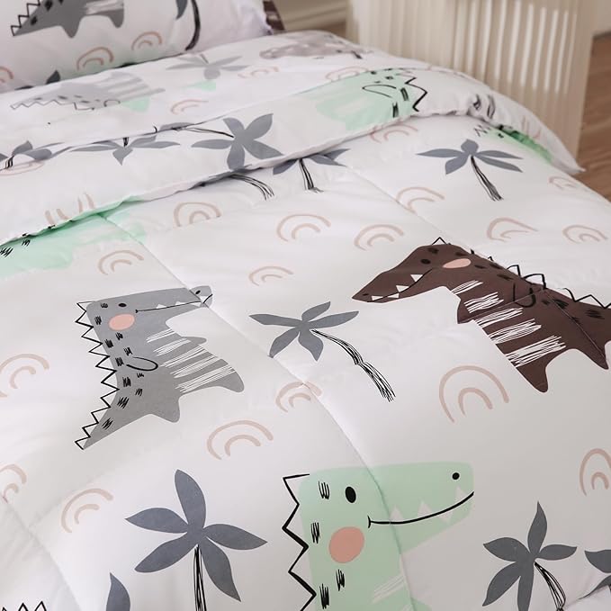 JSD Dinosaur Toddler Bedding Set, 4 Piece Bed-in-a-Bag Comforter Sheet Set, Machine Washable