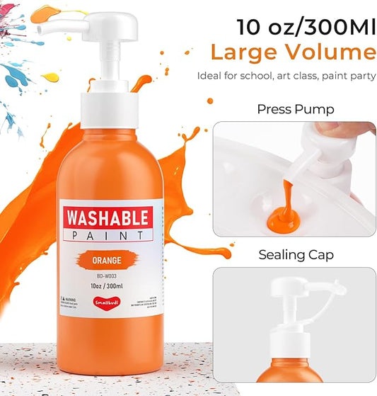 Smallbudi 15 Colors Large Washable Paint Set for Kid, 10oz/300 ml Bottle with Pump, Bulk Paint Supplies Non Toxic Children Tempera Paint for Art, Craft, DIY, Finger Paint, School, Home, Classroom