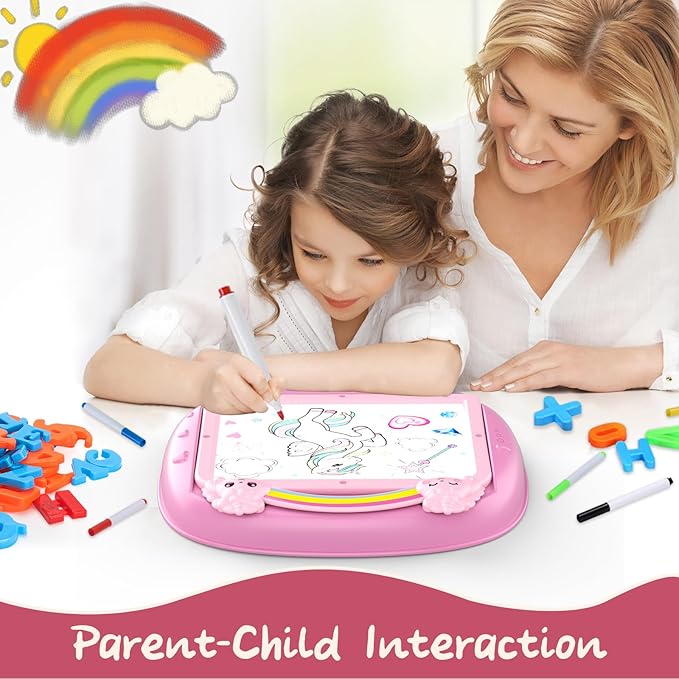 Gifts for 1-2 Year Old Girls, Toddlers Unicorn Toys with Magnetic Letters and Numbers, Portable Preschool Learning and Educational Toys for 1-2 Year Old Toddler Girl Birthday Christmas Gifts(Pink)