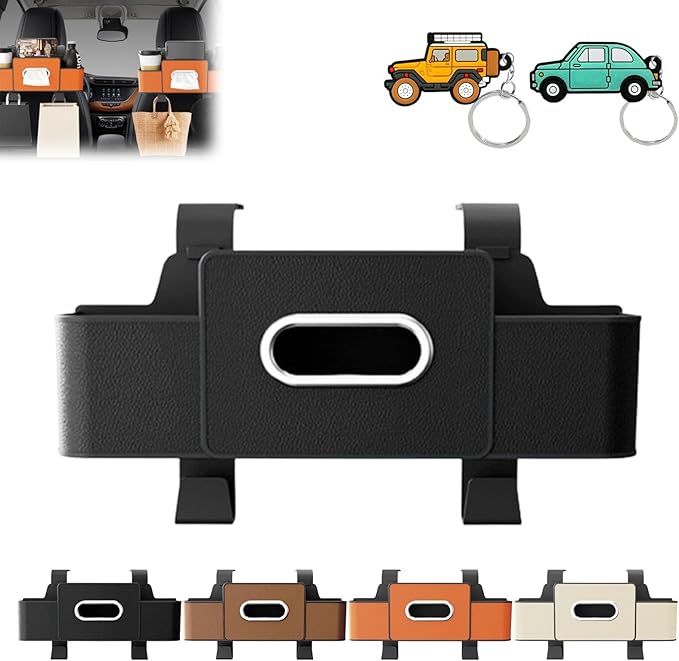 Gugliet 3-in-1 Car Backseat Organizer, Multifunctional Car Seat Back Storage Box, Universal Cars Seat Organizer Tissue Box and Storage with 2 Cup Holders and Hanging Hooks (Black)