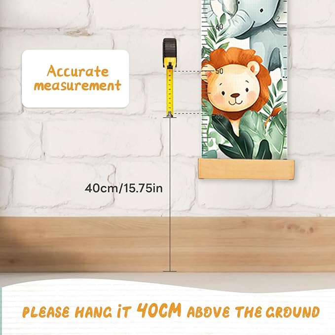 Woodemon Personalized Name Baby Growth Height Chart Handing Ruler Wall Decor for Kids, Animals Canvas Removable Height Growth Chart, Nursery Decor, Toddler Kid Room Decoration, Hangable