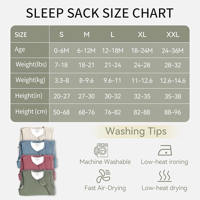 Rayon Made from Bamboo Sleep Sack 0-6 Months Newborn Infant Sleep Sack 0-3 Months 1.0 Tog Breathable Baby Wearable Blanket With 2-Way Zipper Unisex Sleeping Bag for Babies