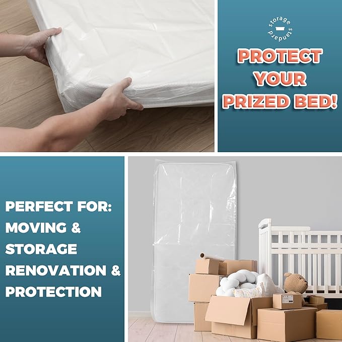 Storage Standard Crib Mattress Storage Bag - Waterproof & Reusable Mattress Bags for Moving, Heavy-Duty 4-Mil Plastic with Tape Strips & Label Sticker, 66 x 29 x 7 Inches, For Standard Crib Mattresses