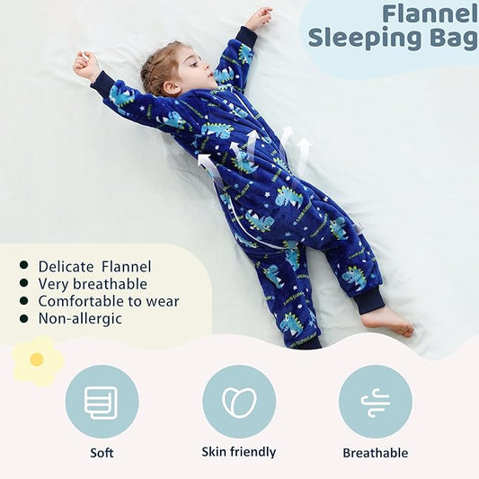MICHLEY Toddler Flannel Sleeping Sack with Feet,Long Sleeve Baby Sleeping Bag 3-Way Zipper Super Warm Wearable Blankets
