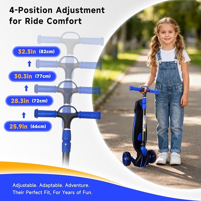 Nattork Kids Scooter for Age 3-8, Toddler Scooter with 4 Adjustable Height for Boys & Girls, Light Up 3-Wheels Foldable Kick Scooter, Lean to Steer, 120LB Weight Capacity