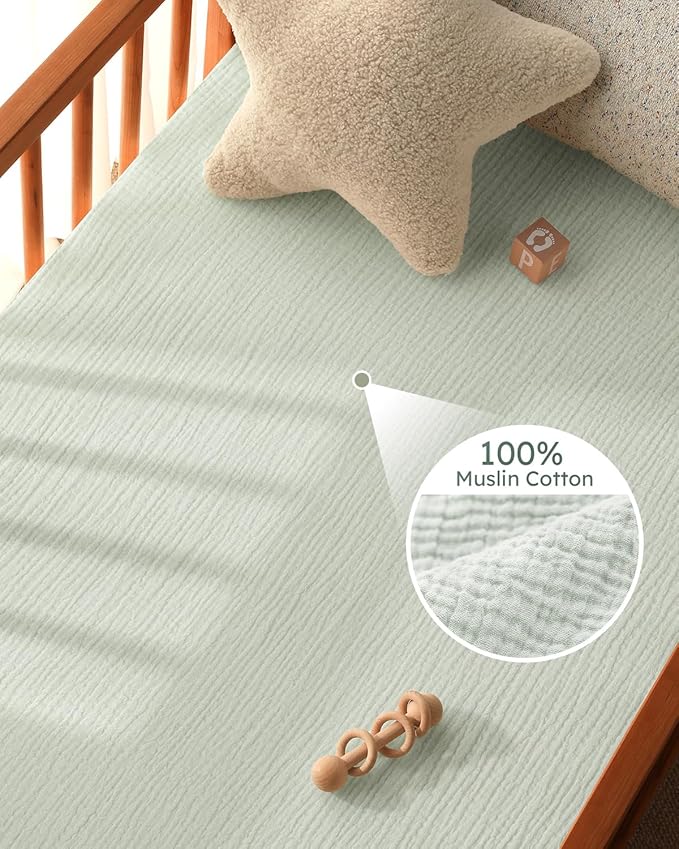 Muslin Crib Sheets for Boys Girls, 100% Cotton Fitted Crib Sheet 2 Pack for Standard Crib and Toddler Mattress, Breathable Soft Baby Sheet 28x52x8in Gradient Green