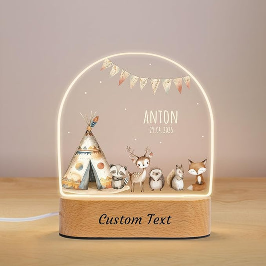 7GEEFT Personalized Baby Gifts Safari Animal Night Light, Custom Name LED Acrylic Plaque Lamp, Perfect Baby Shower Newborn Gifts for Kids Boys Girls, Christmas Nursery Decor for Children's Room