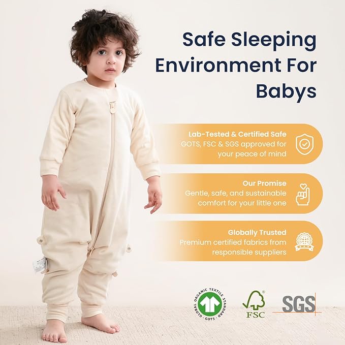 kaiya baby Unisex Toddler Sleep Sack with Feet 1.0 Tog Split Legs Sleep Sack 6-18 Months, Sleep Bag Walker, Gifts for Boys & Girls, Cream