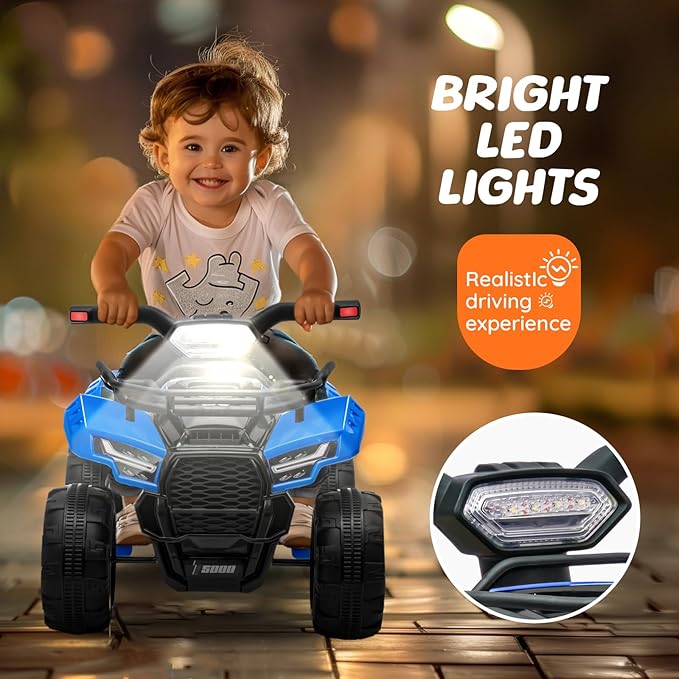 ATV for Kids, 6V Battery Powered Toddler 4 Wheeler w/Music, Light, 1.2mph Max Speed, Kids ATV 4 Wheeler for Toddlers Aged 1.5-3 Years Old, Blue