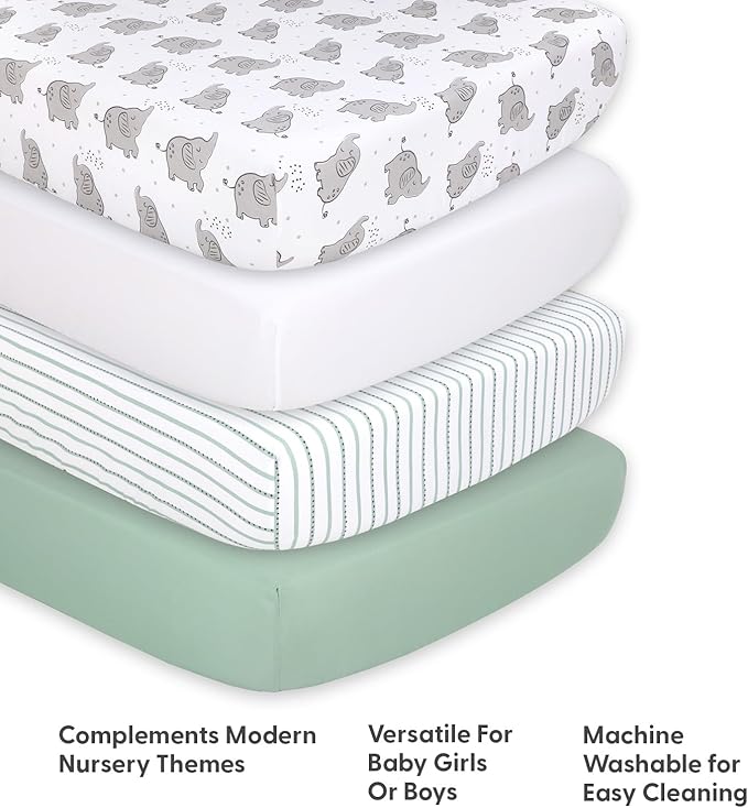 The Peanutshell 4-Pack Fitted Crib Sheet Set - Super Soft & Breathable Baby Girl or Boy Crib Sheets, Nursery Decor, Fit for Standard Mattress Cover- Elephant